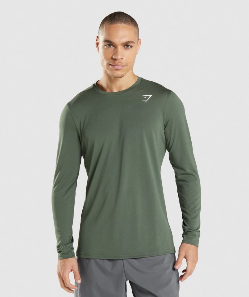 Men\'s Gymshark Arrival Long Sleeve T-Shirts Green | CA 1N6D03